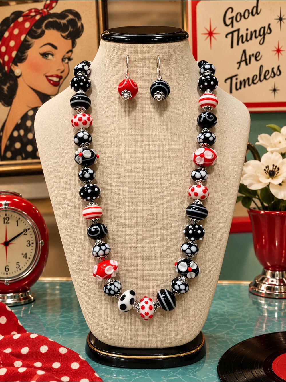 Vintage-Inspired Unique Artisan Lampwork Glass Beaded Necklace & Earring Set 🧁